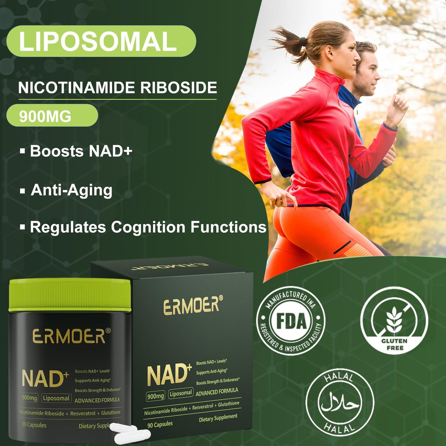 ERMOER NAD Liposomal Nicotinamide Riboside with Resveratrol & Quercetin 900mg, NAD Resveratrol Supplement for Anti Aging, Energy, Antioxidant, Focus (90 Count) ERMOERBuy Supplements Australia
