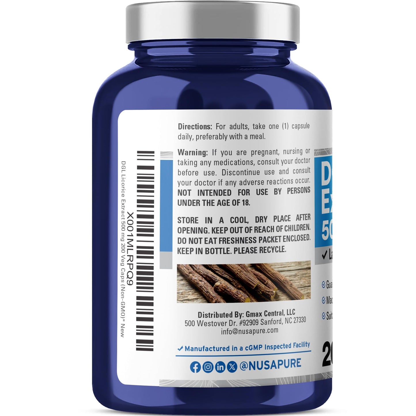 NusaPure DGL Licorice Extract 500 mg 200 Veggie Capsules (Vegan,Non-GMO) NusaPureBuy Supplements Australia