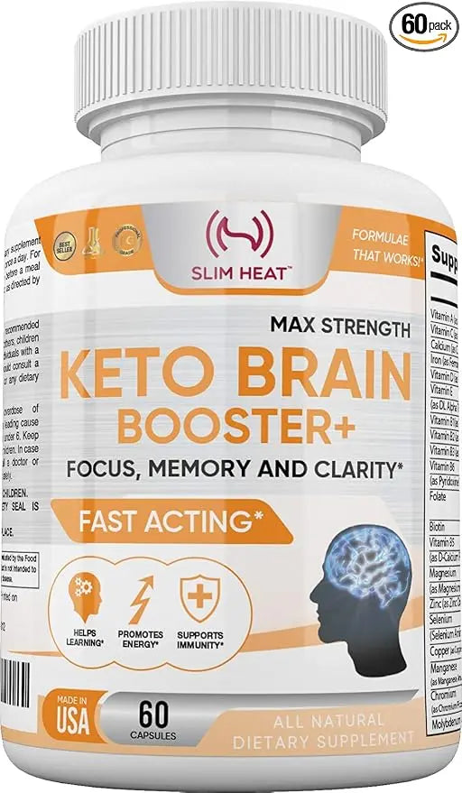 Keto Brain Booster - Brain Supplement - Focus, Concentration, Memory Neuro Supplement for Women & Men - Supports Learning, Energy, Immunity - All Natural, Non GMO, Made in USA - 60 Capsules Slim Heat buy supplements Au