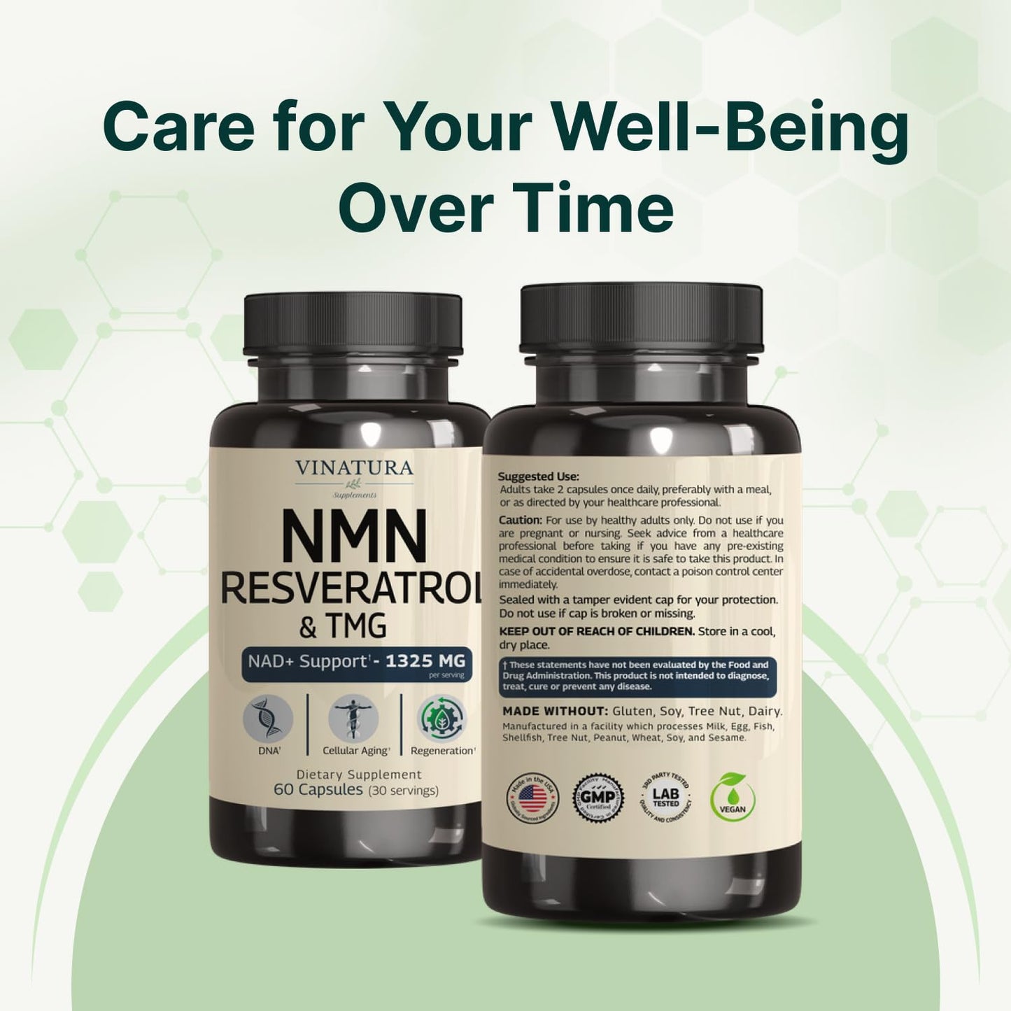 VINATURA NMN Complex Supplement 1325MG - NMN 1000mg with Resveratrol and TMG, Support NAD+, 60 Capsules VINATURABuy Supplements Australia