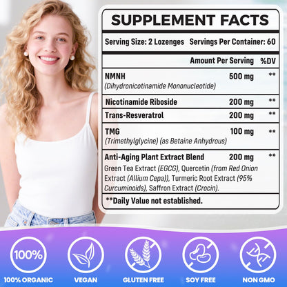 Wriayrui Sublingual NMNH (Dihydronicotinamide Mononucleotide), NMN Supplement Alternative, NAD+ Levels as We Age, Anti-Aging, Energy, NAD Resveratrol Supplement with w/NR, Resveratrol & TMG 120 Count WriayruiBuy Supplements Australia