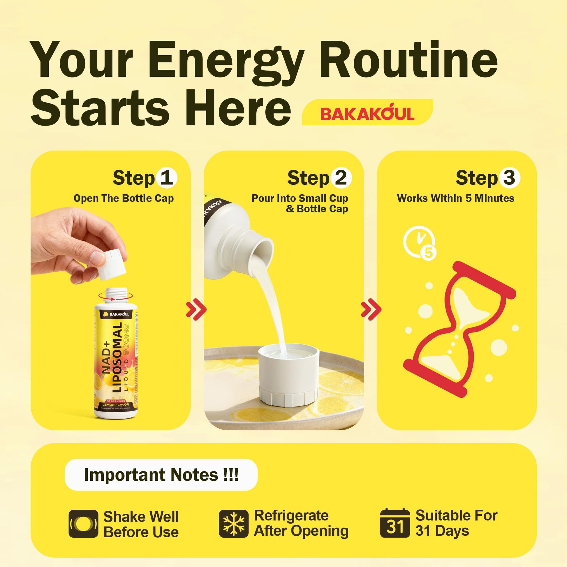 Liposomal NAD+ Liquid Supplement - Designed to Help Support Absorption - Nhanced Cellular Uptake, Helps Support Normal Cellular Health, Supports Cellular Energy Metabolism and Vitality - Lemon Flavor BAKAKOULBuy Supplements Australia