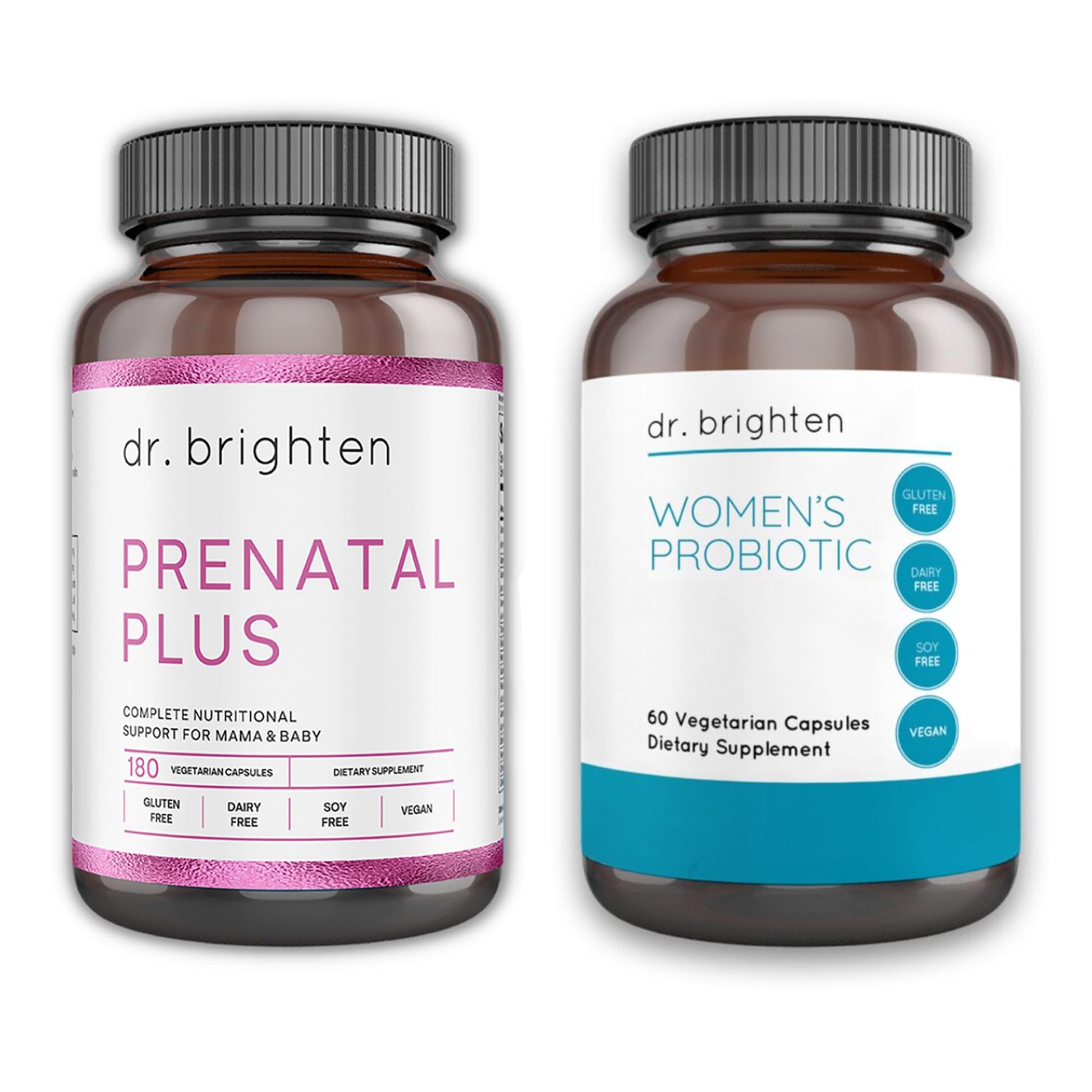 Dr. Brighten Prenatal Plus and Probiotic Dietary Supplements Bundle - Non-GMO, Vegan Dr. Brighten