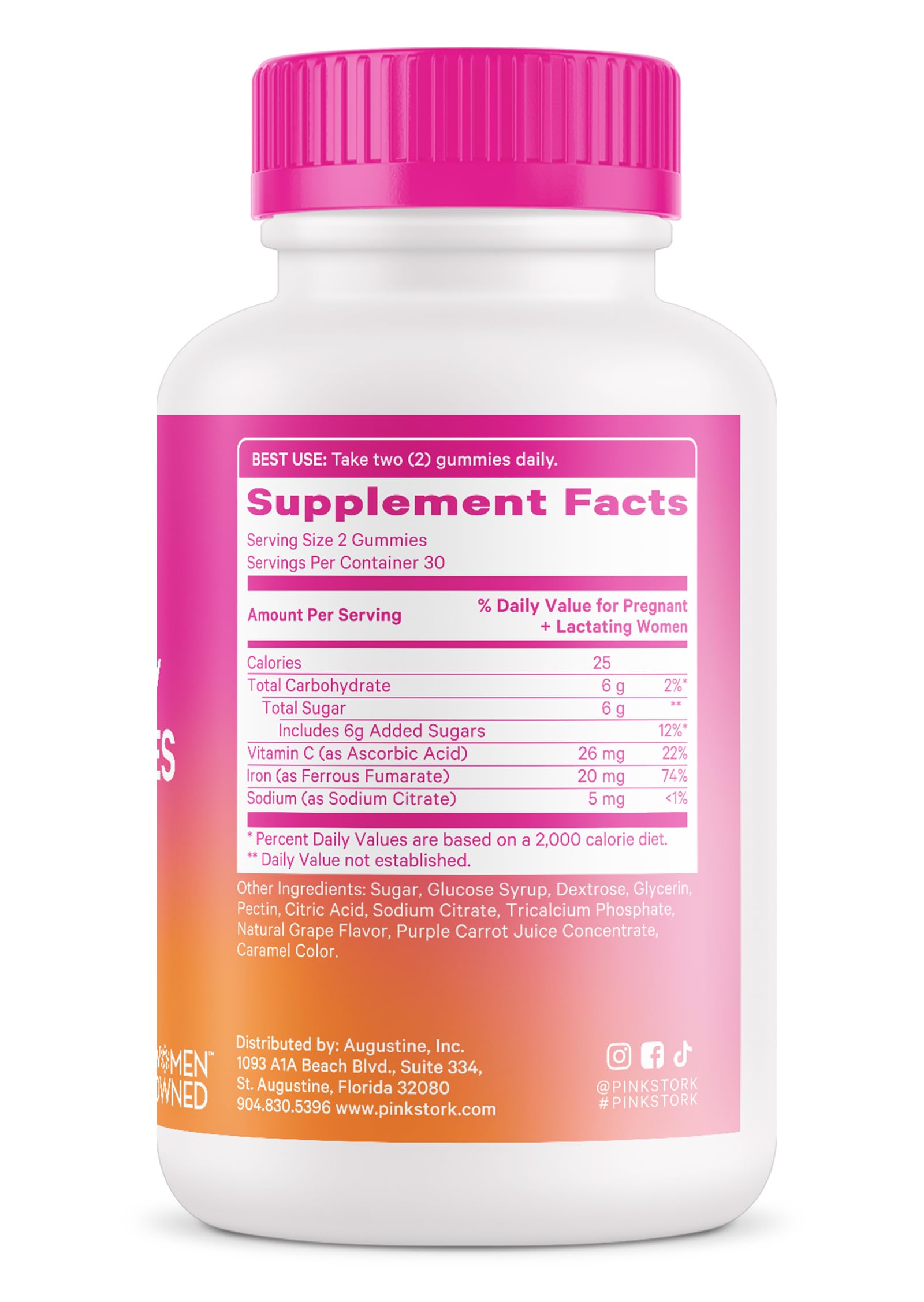 Pink Stork Prenatal Iron Supplement Gummies for Women - 20 mg Iron Gummy with Vitamin C Pink Stork