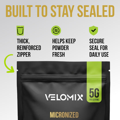 VELOMIX Micronized Creatine Monohydrate Powder - 100% Pure Creatine Powder Unflavored and Easy to Mix | Supports Muscle Growth, Recovery, and Strength | 5000mg Per Serv (5g) - 60 Servings VELOMIXBuy Supplements Australia