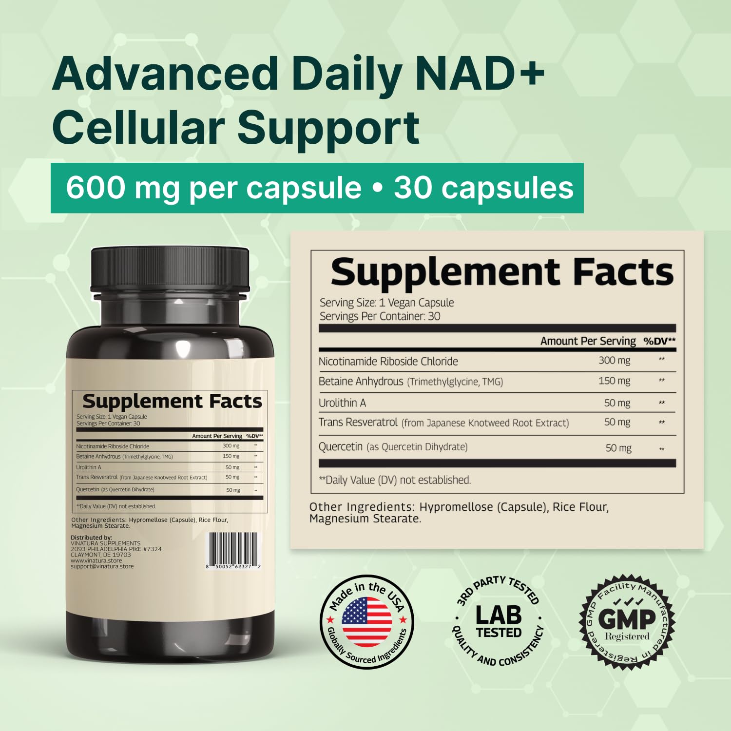 VINATURA NAD Supplement, Nicotinamide Riboside with Resveratrol - Advanced NAD+ Supplement with TMG and Urolithin A, for Women and Men - 30 Vegan Capsules VINATURABuy Supplements Australia