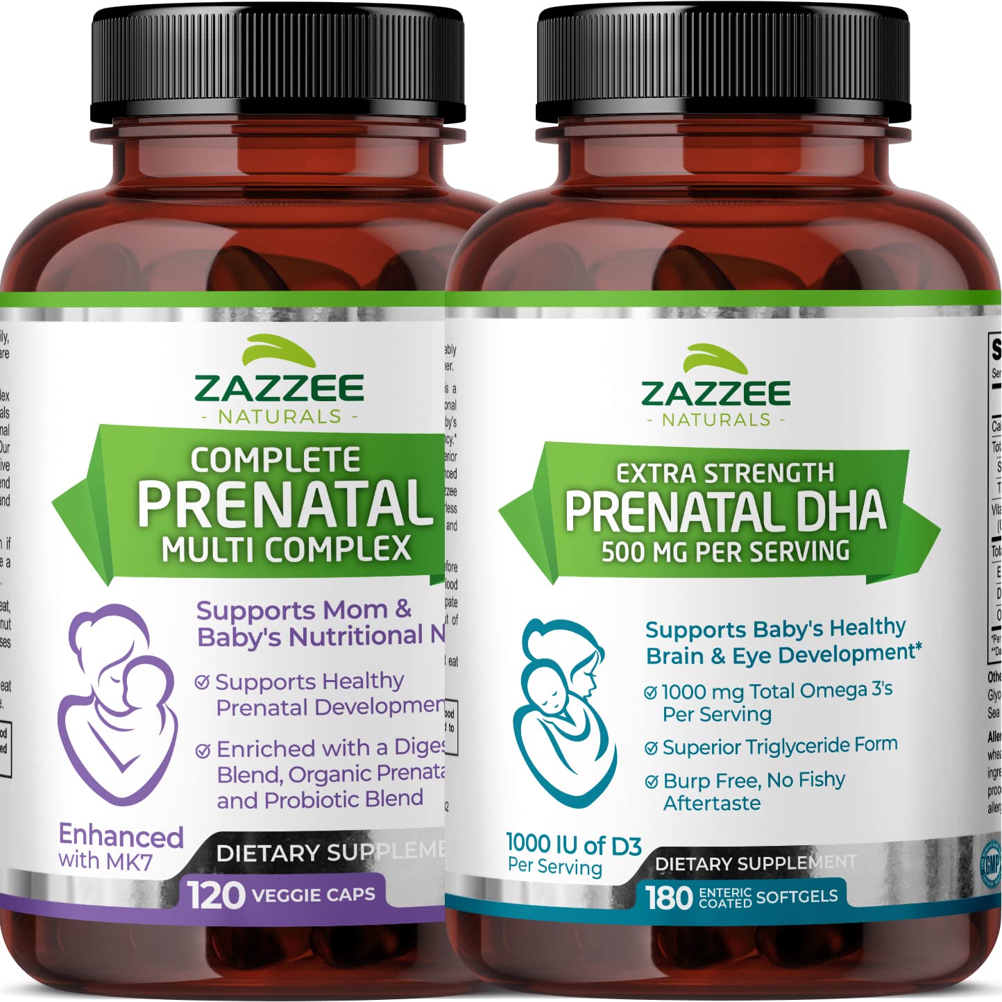 Zazzee Extra Strength Prenatal DHA and Extra Strength Prental Multi Complex Zazzee