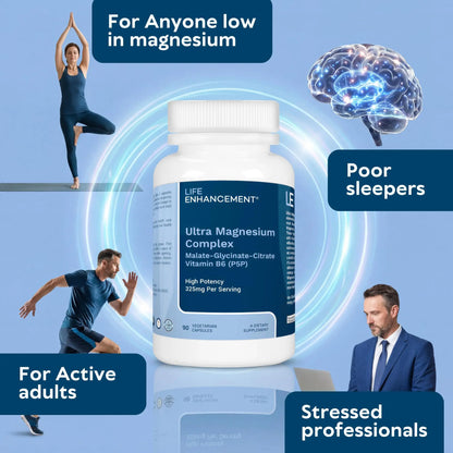 Life Enhancement Ultra Triple Magnesium Complex - 325 mg - with B6, Glycinate, Malate & Citrate - Magnesium Supplement Enhance Sleep and Brain Function - Made in USA (90 Vegetarian Capsules) Life Enhancement buy supplements Au