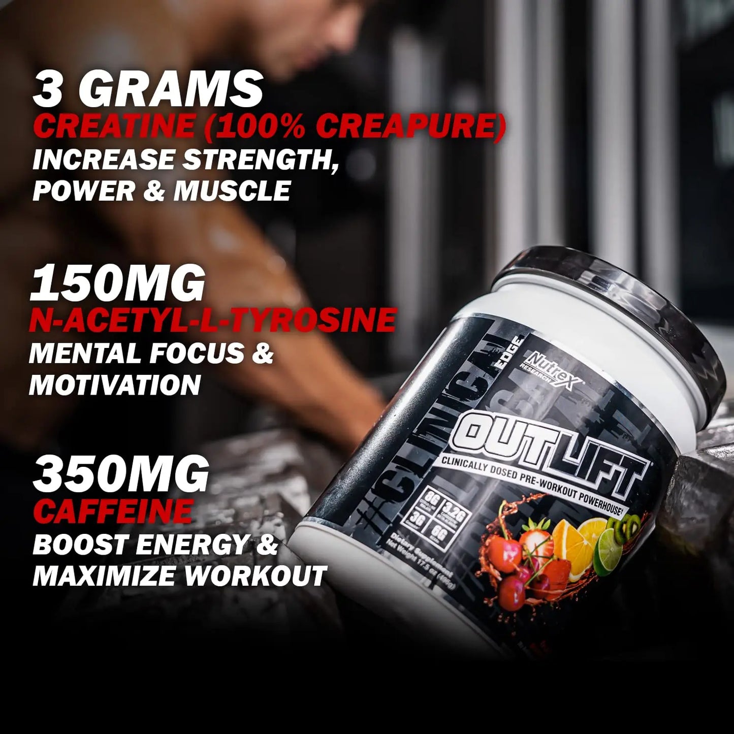 Nutrex Outlift Clinically Dosed Pre Workout Powder with Creatine, 8G Citrulline, BCAA Nutrex Research