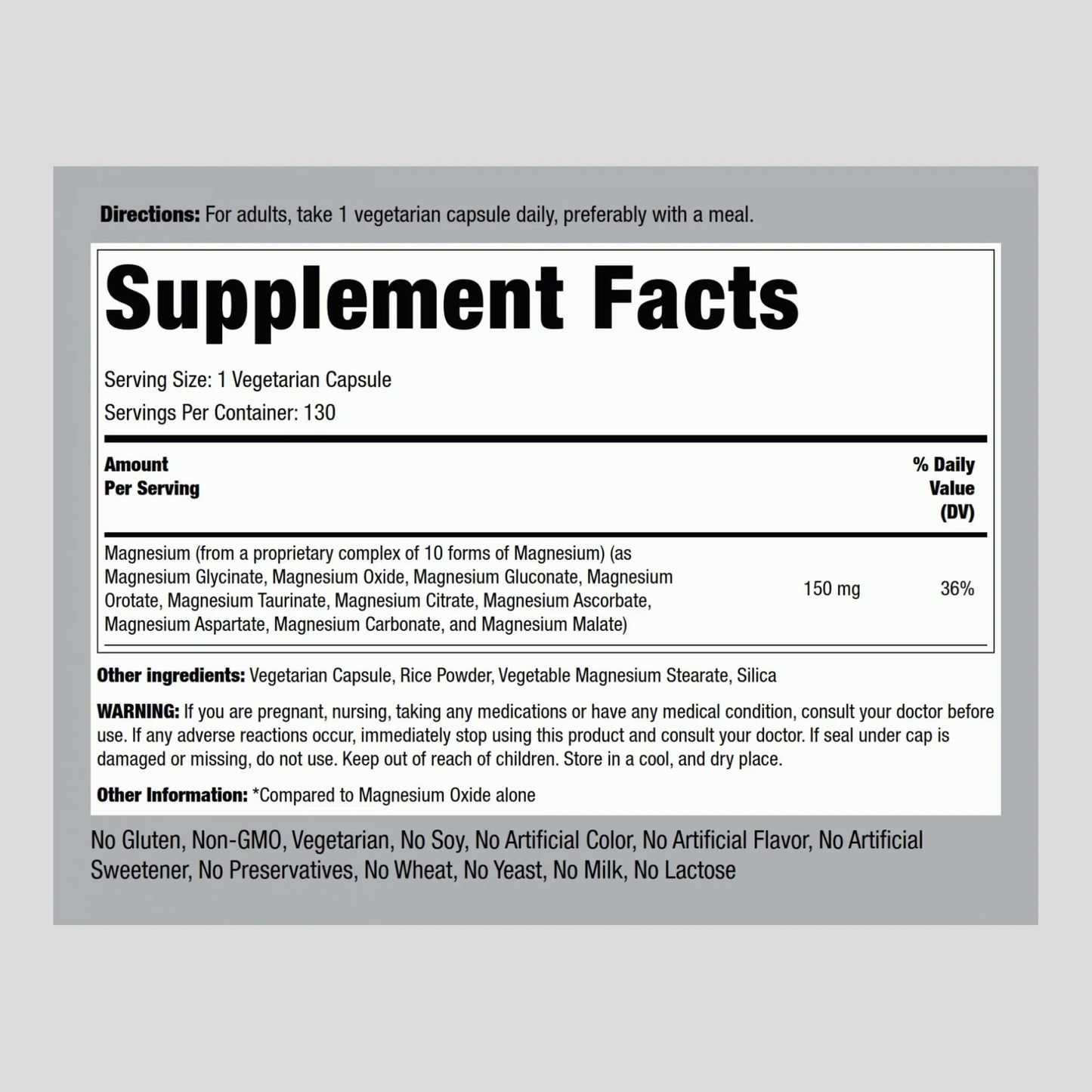 Piping Rock Magnesium 10 in One Complex | 130 Capsules | Supplement for Men and Women | Vegetarian, Non-GMO, Gluten Free Piping Rock buy supplements Au