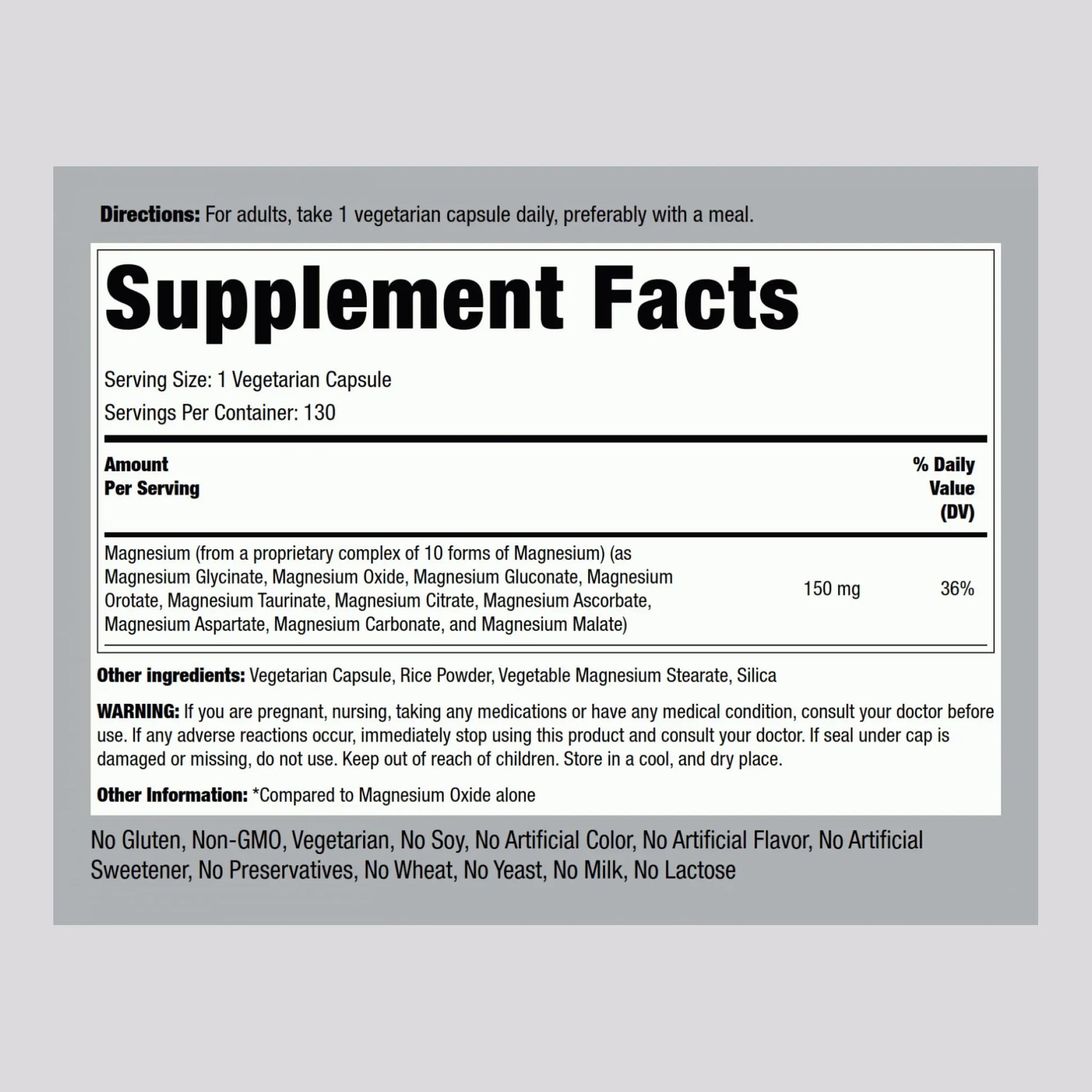 Piping Rock Magnesium 10 in One Complex | 130 Capsules | Supplement for Men and Women | Vegetarian, Non-GMO, Gluten Free Piping Rock buy supplements Au