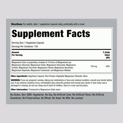 Piping Rock Magnesium 10 in One Complex | 130 Capsules | Supplement for Men and Women | Vegetarian, Non-GMO, Gluten Free Piping Rock buy supplements Au