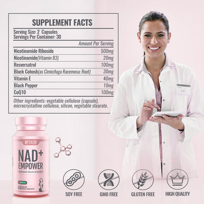 MythLeaf Exclusive NAD+ Supplement for Women,NMN Alternative with Resveratrol, CoQ10,Black Cohosh, Vitamin E for Cellular Health,Enhance Energy, Balance Mood, 60 Capsules,30 Day Supply MythLeafBuy Supplements Australia