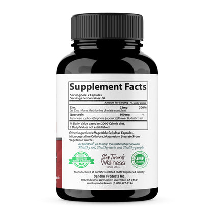 Zinc Quercetin Vegetarian Capsules 120 Ct- (2 Pack) Sandhu's