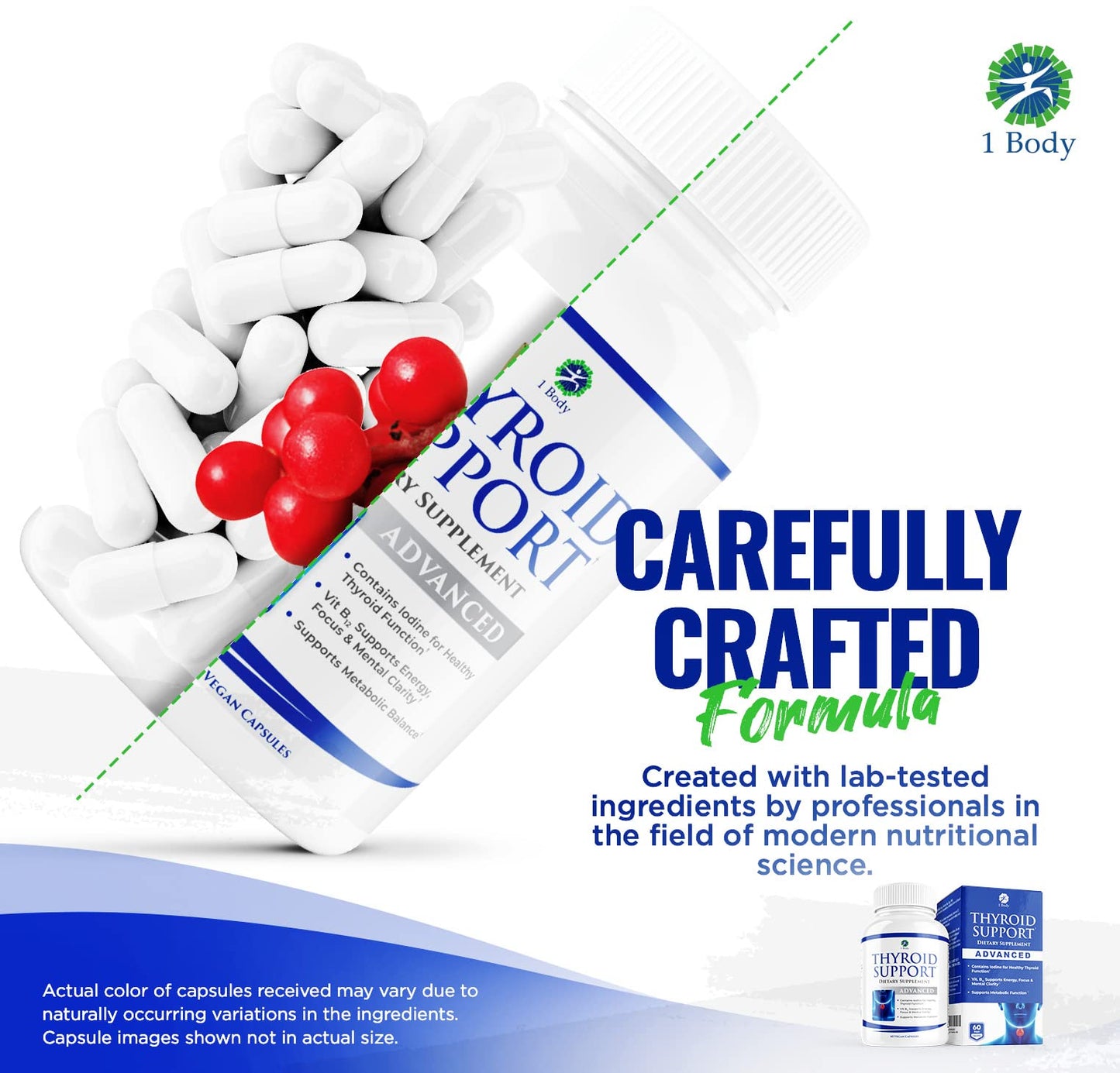 1 Body Thyroid Support Supplement for Women and Men - 2 Pack 60 Days 1 Body