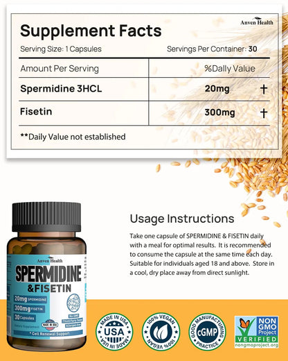 Spermidine 20mg + Fisetin 300mg + Akkermansia for Women丨Cellular Renewal, Metabolic & Gut Health Anven Health buy supplements Au