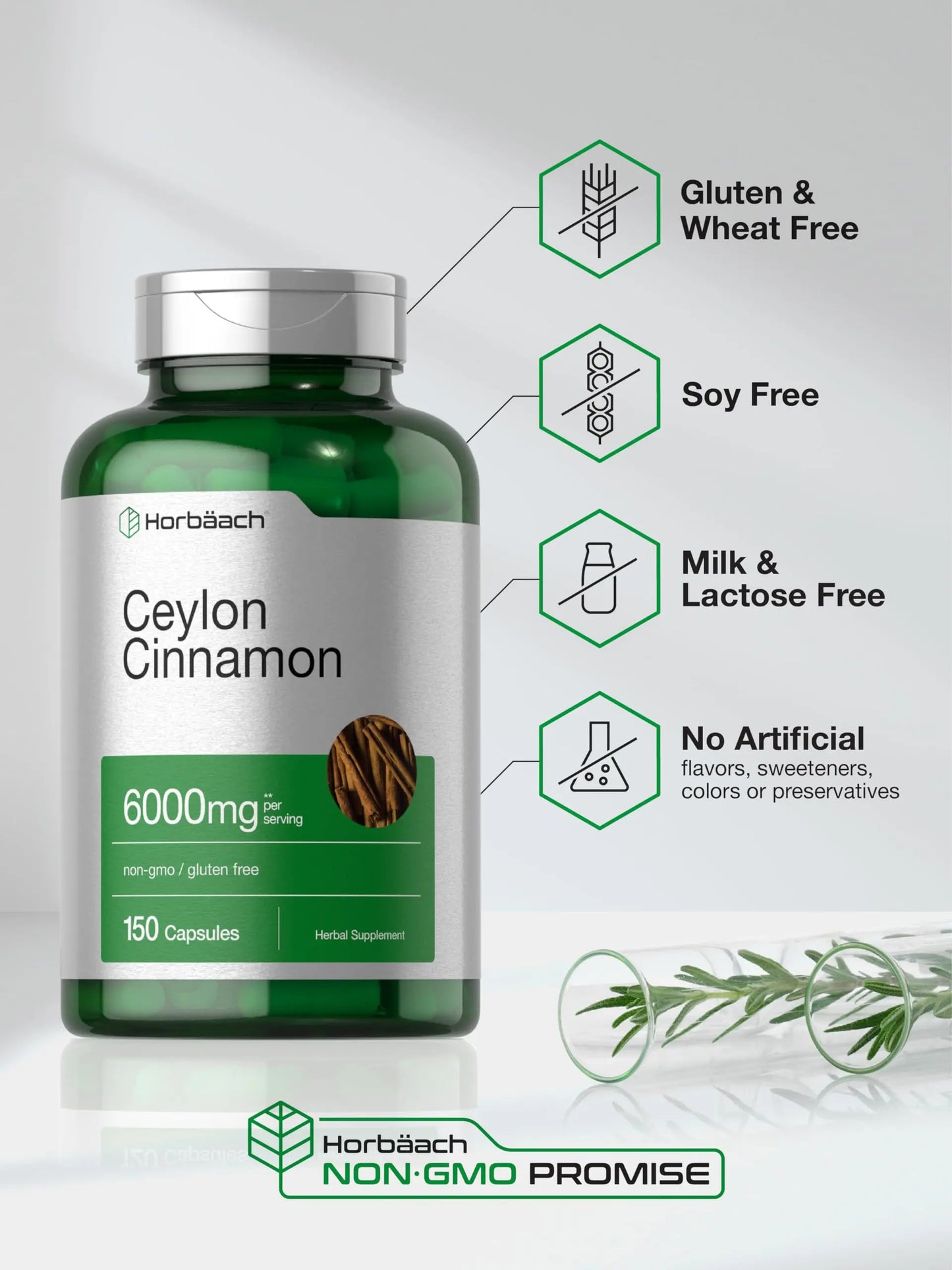 Ceylon Cinnamon Capsules | 6000 mg | 150 Count | Non-GMO & Gluten Free Supplement Horbäach