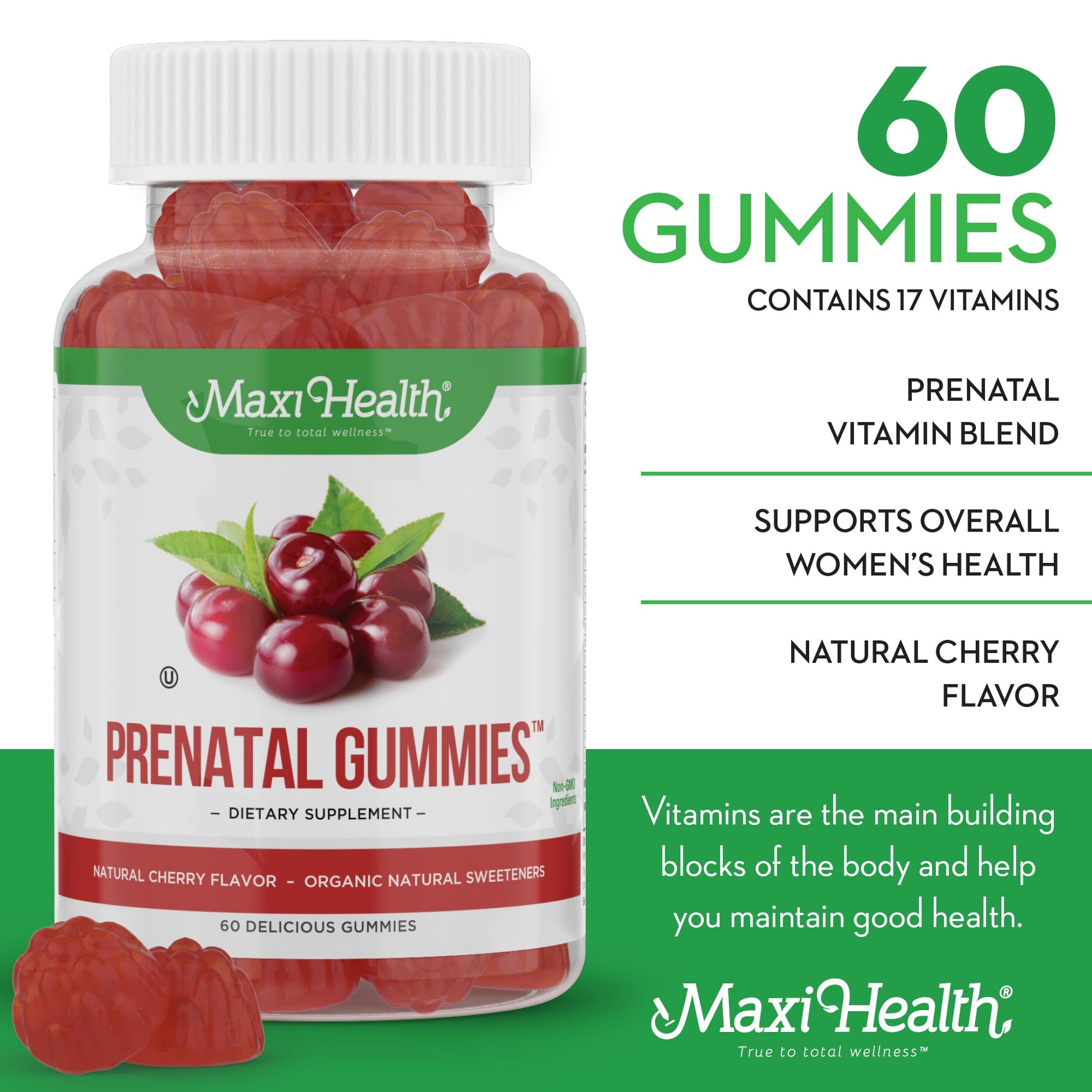 Organic Prenatal Gummies for Women - The Sweet Way to Nurture Your Tomorrow - Kosher Cherry Maxi Health