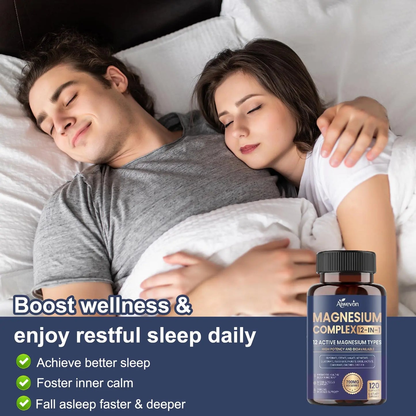 Magnesium Complex 700mg, 12 in 1 Magnesium Supplement with Glycinate, Citrate, Malate, Oxide, Taurate & Orotate, High Absorption Magnesium for Sleep, Muscle, Nerve & Heart Support, Vegan, 120 Capsules Aiwevon buy supplements Au