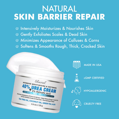 Ebanel Urea Cream 40% plus Salicylic Acid 2%, Foot Cream for Dry Cracked Heels Feet Knees Elbows Hands, Foot Dead Skin Cuticle Callus Remover Toenail Softener, Keratolytic Skin Barrier Repair, 3-Pack Ebanel buy supplements Au