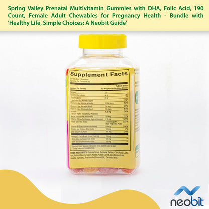 Spring Valley Prenatal Multivitamin Gummies with DHA, Folic Acid, 190 Count, Female Adult Chewables Neobit