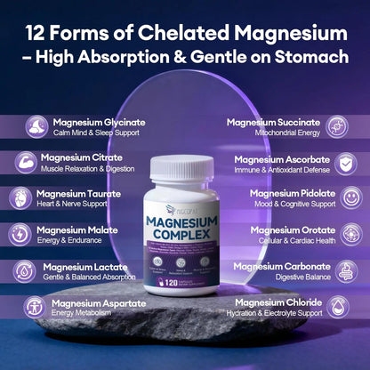 Migcopat Magnesium Complex w/Magnesium Glycinate, Malate, Citrate | 24-in-1 Magnesium Supplement w/Ashwagandha, L-Theanine & NAD+ | Supports Calm, Energy, Muscle & Sleep | Non-GMO, 120 Vegan Caps Migcopat buy supplements Au