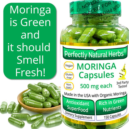 150 Moringa Capsules Made With USDA Certified Organic Moringa Leaf Powder Perfectly Natural Herbs