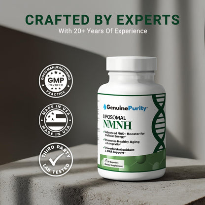GenuinePurity - NMNH NAD Supplement - 250mg, 30 Count Liposomal NAD+ Supplement for Cellular Health & Energy - GMP Certified Advanced Reduced Form of NMN for Superior Stability & Absorption GenuinePurityBuy Supplements Australia