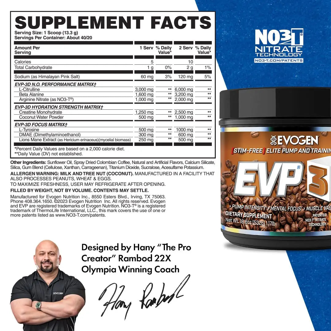 Evogen EVP 3D Caramel Frappe | Xtreme Stimulant Free Pre-Workout Powder, Arginine Nitrate Evogen