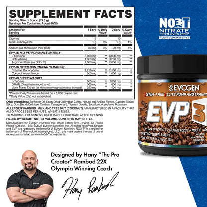 Evogen EVP 3D Caramel Frappe | Xtreme Stimulant Free Pre-Workout Powder, Arginine Nitrate Evogen