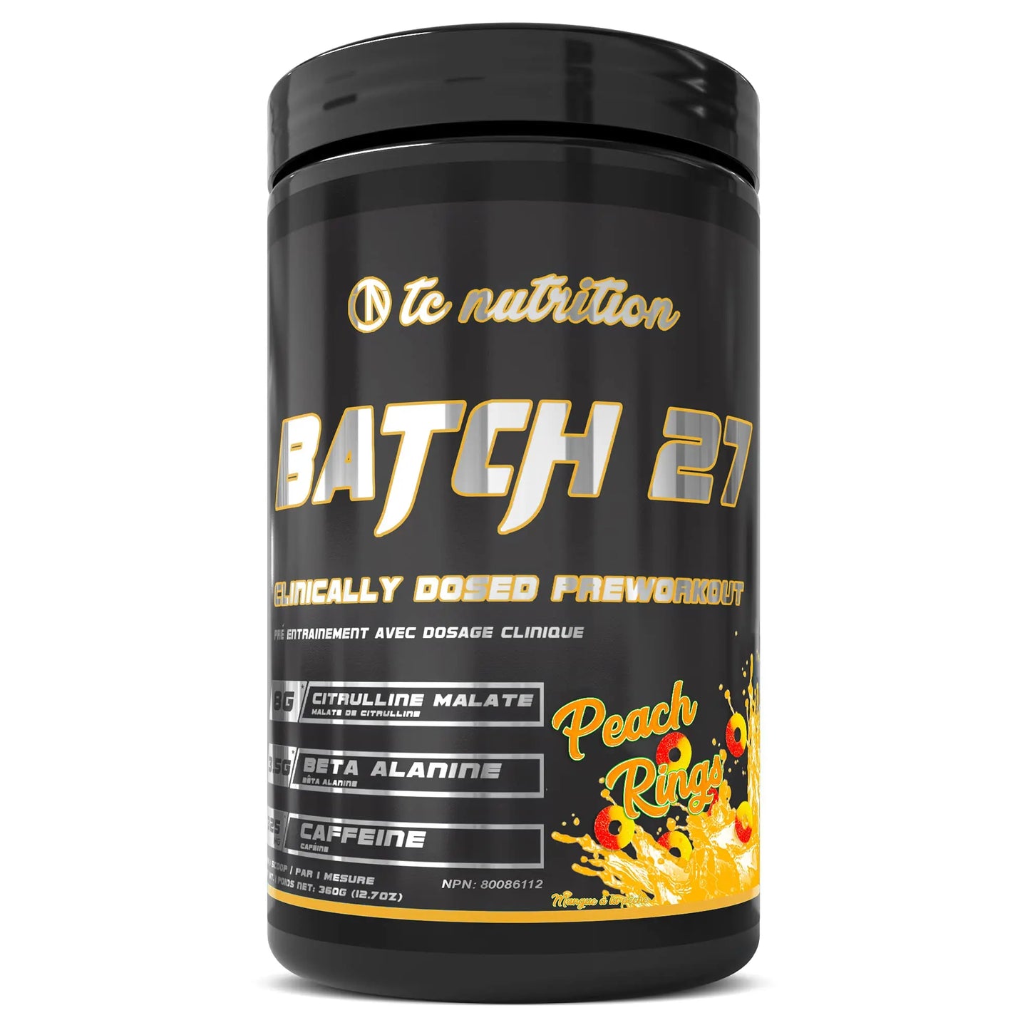 Batch 27 Pre Workout Powder - 8g Citrulline, 3.5g Beta Alanine, 2.5g Betaine, 325mg Caffeine TC Nutrition