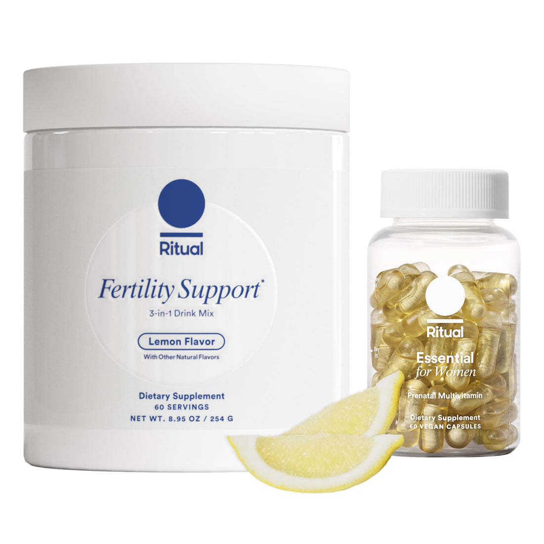 Ritual Preconception Bundle: Essential for Women Prenatal Multivitamin and Lemony Fertility Support Drink Mix Supplement with NAC, CoQ10, and Myo-Inositol. Vegan and Formulated to Support Her.* RitualBuy Supplements Australia