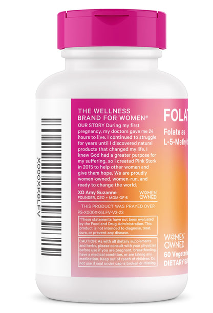 Pink Stork Folate: Methyl Folate - MTHFR Acid, Natural Form of Folic Acid for Pregnancy, Formulated Pink Stork