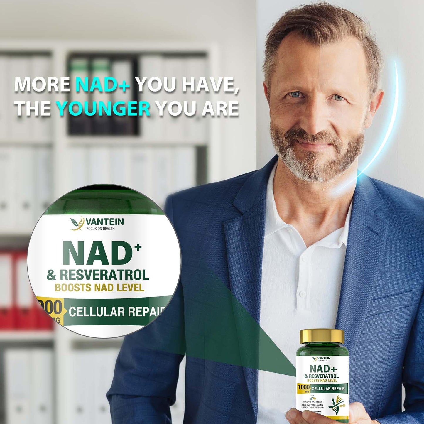 TEATTY NAD+ & Resveratrol Supplement - NMN Alternative with 120 Capsules, Anti-Aging Cellular Support, Energy & Longevity Booster, DNA Repair Formula TEATTYBuy Supplements Australia
