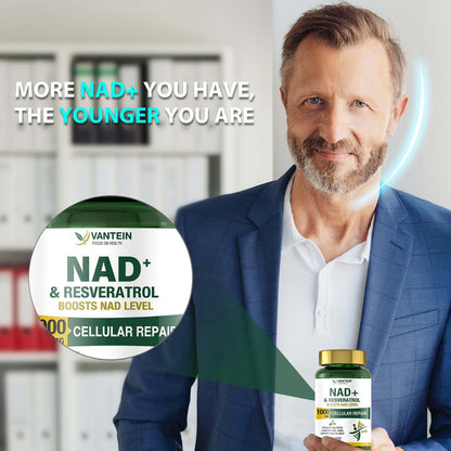 TEATTY NAD+ & Resveratrol Supplement - NMN Alternative with 120 Capsules, Anti-Aging Cellular Support, Energy & Longevity Booster, DNA Repair Formula TEATTYBuy Supplements Australia