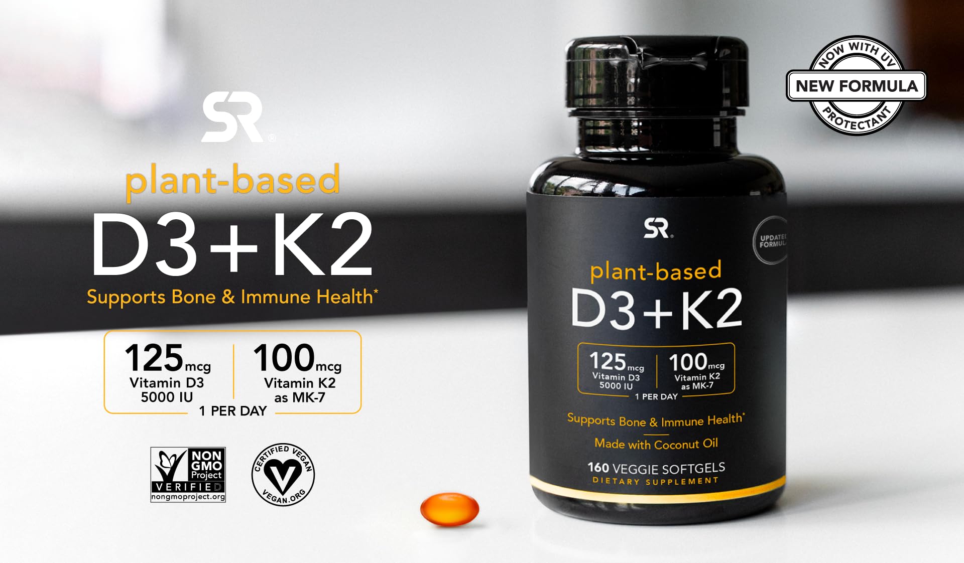 (Pack of 1) 160 Vegan Certified, Non GMO Liquid Softgels rozzunSports Research Vitamin Rozzun Creative VisionBuy Supplements Australia