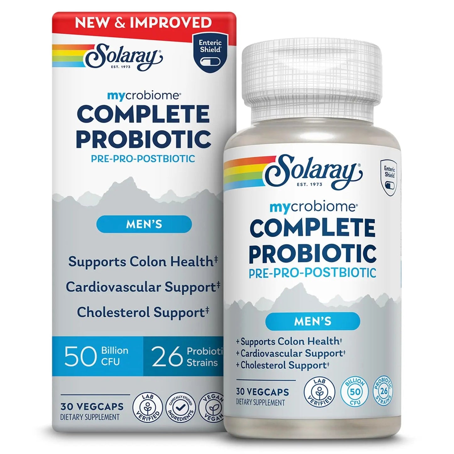 SOLARAY Mycrobiome Complete Probiotic Men's Formula - Pre and Probiotics for Men Plus Postbiotic - Digestive Health and Immune Support - 50 Billion CFU, 26 Strains - Vegan - 30 Servings, 30 VegCaps SOLARAYBuy Supplements Australia
