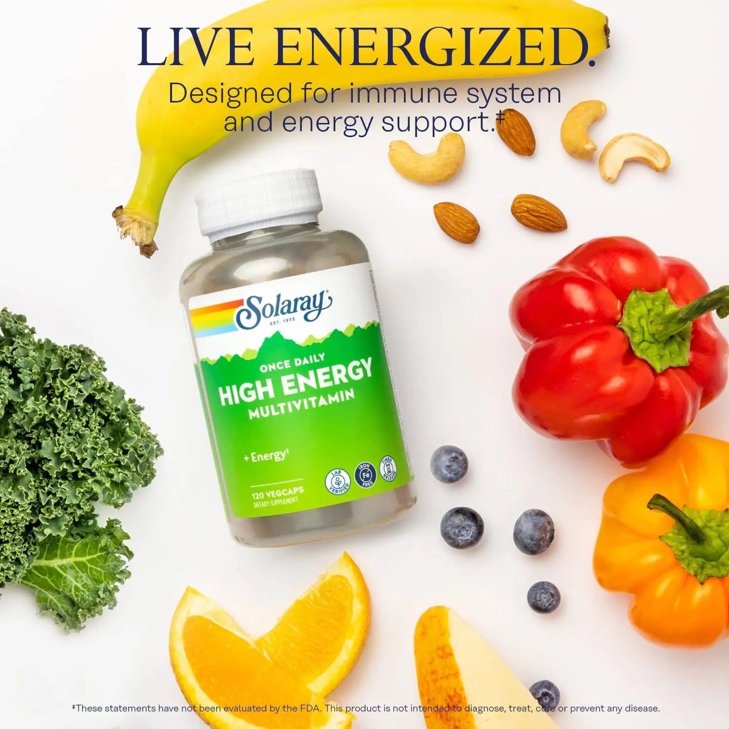 SOLARAY High Energy Multivitamin, No Iron, 1/Day, Timed-Release Formula, Whole Food & Herb Base 120 VegCaps SOLARAYBuy Supplements Australia