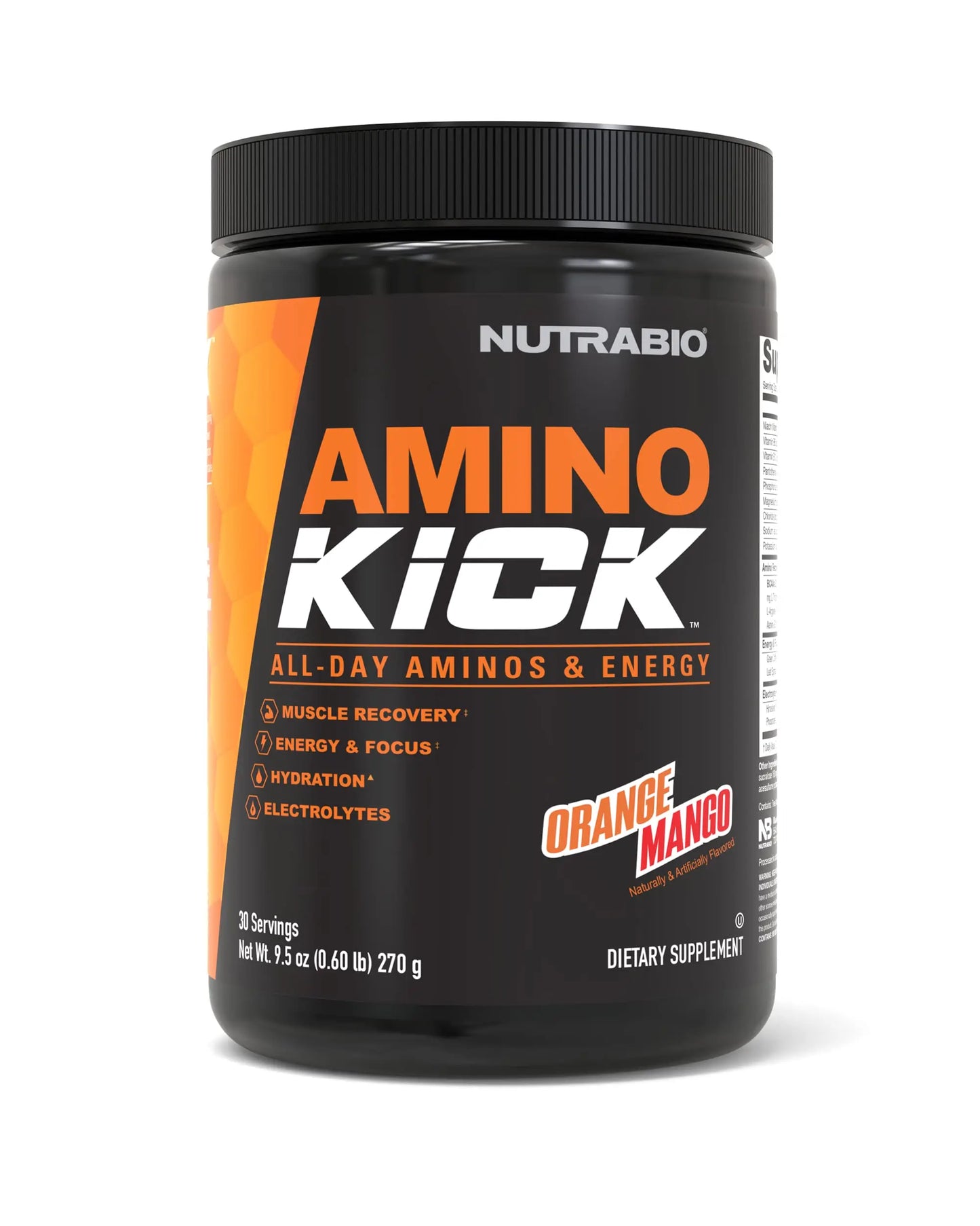 NutraBio Amino Kick - BCAA's, Electrolytes for Hydration, Natural Caffeine- 30 Servings NutraBio