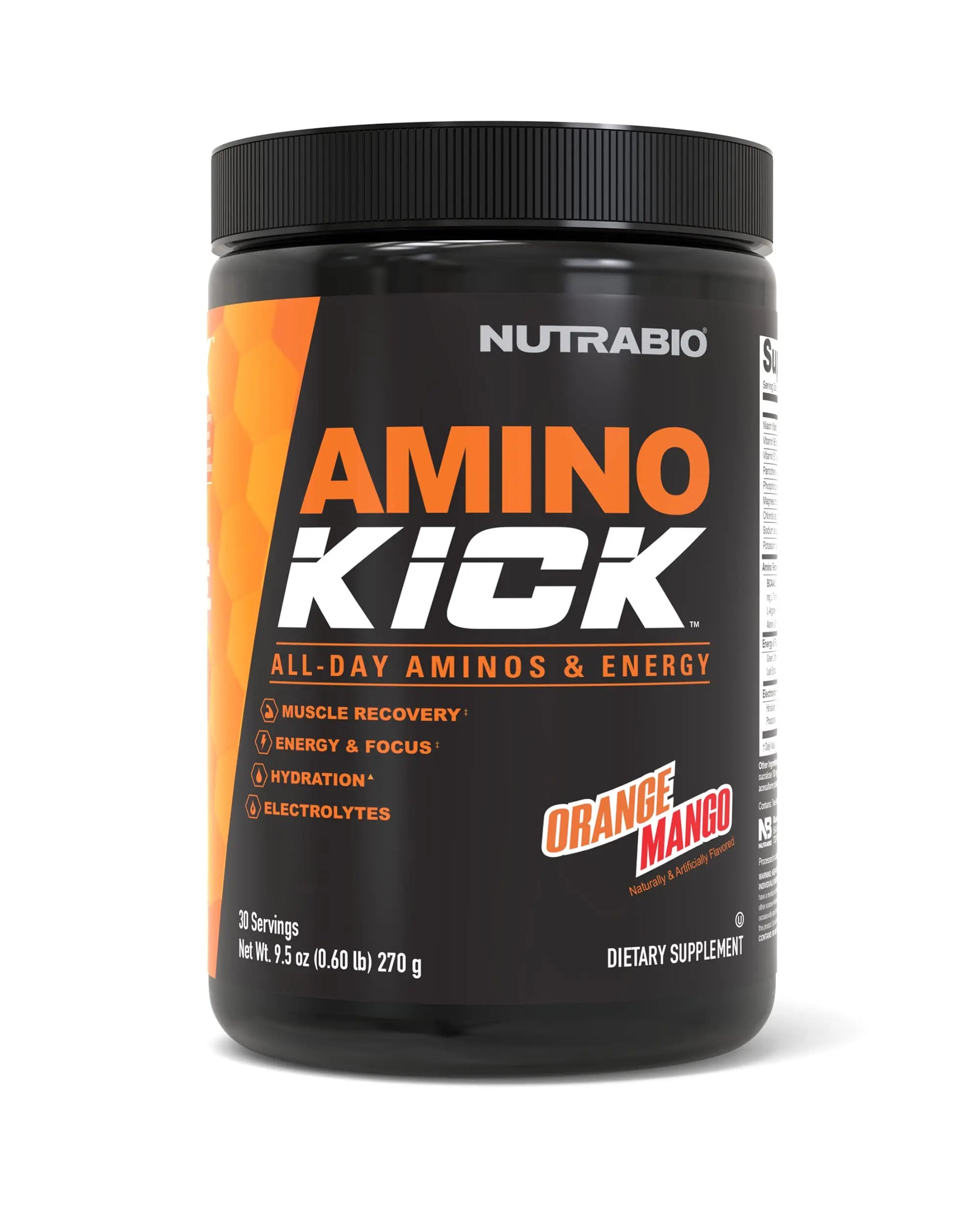 NutraBio Amino Kick - BCAA's, Electrolytes for Hydration, Natural Caffeine- 30 Servings NutraBio