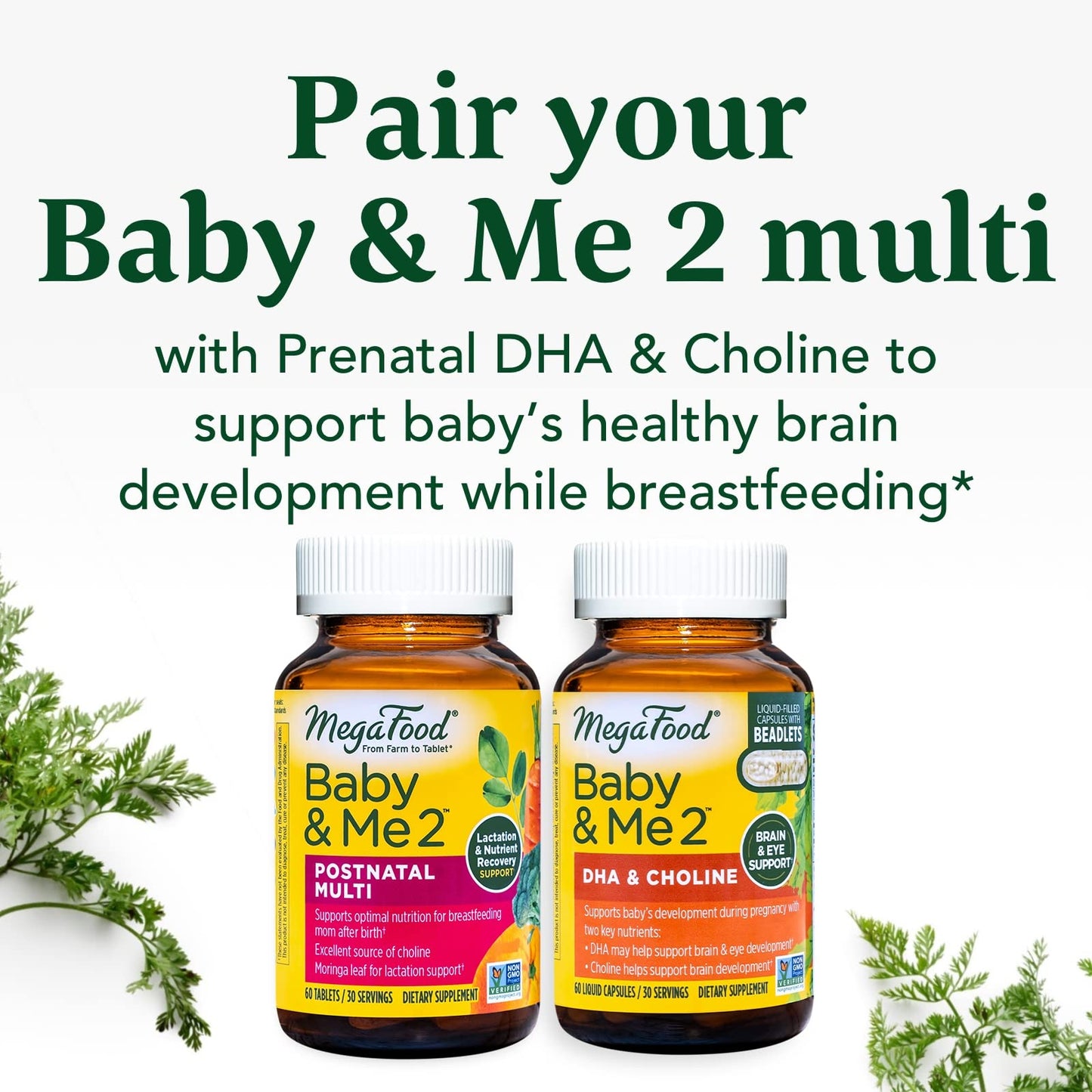 MegaFood Baby & Me 2 Postnatal Vitamins for Breastfeeding Moms with Folate MegaFood