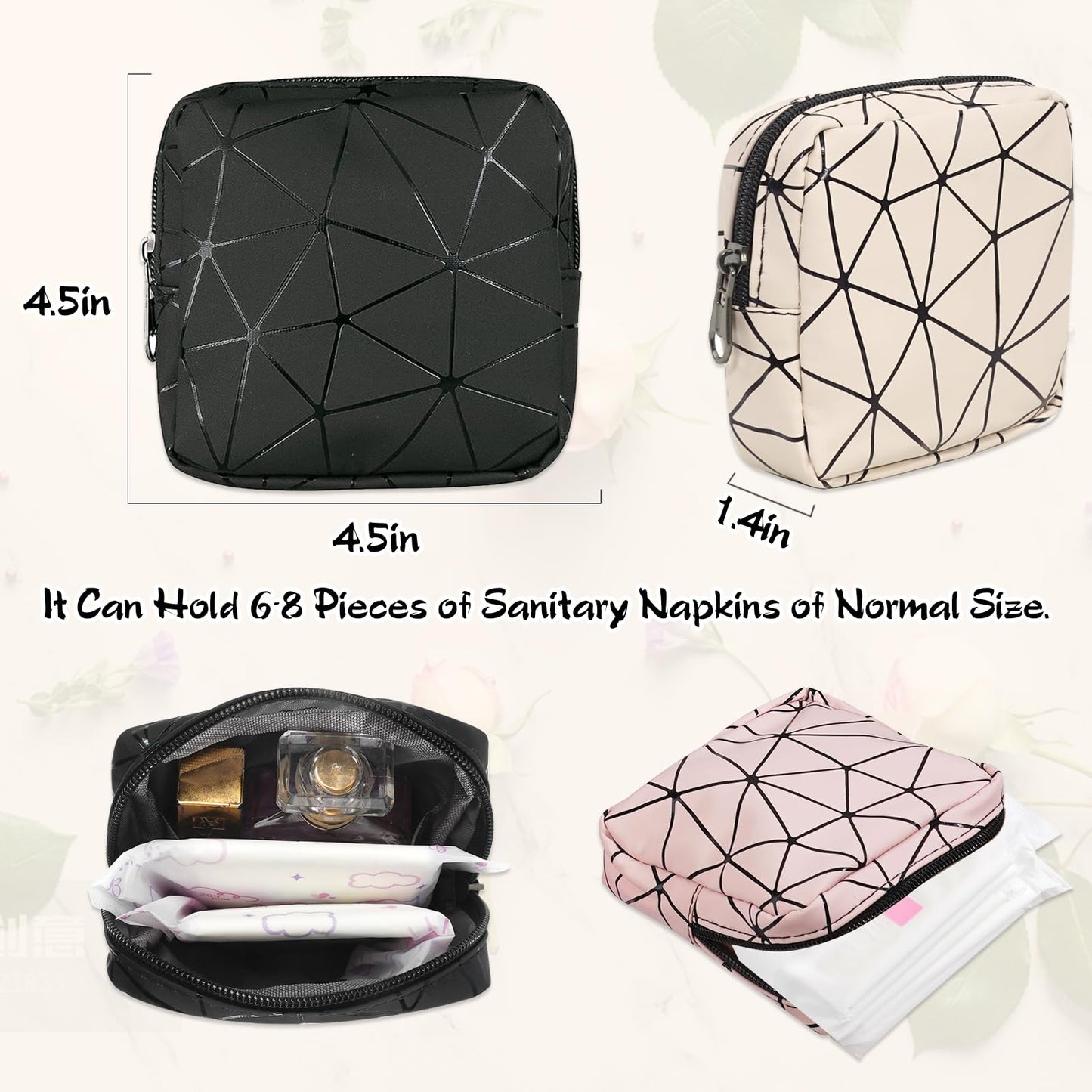 Yazabai Sanitary Napkin Storage Bag Pouch 4PCS Pads and Tampons Bags Pouches Portable Yazabai