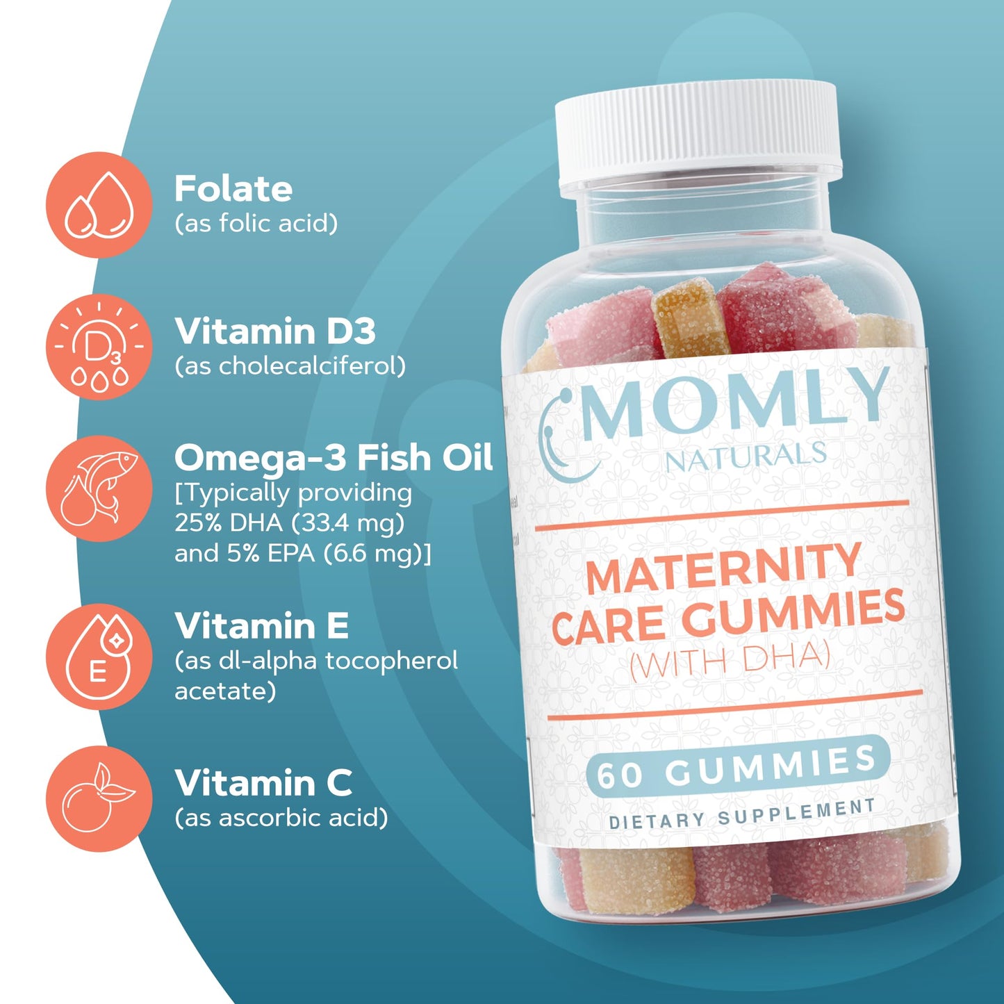 Momly Naturals Maternity Care Gummies Prenatal Vitamins - Prenatal Gummies w/DHA, Vitamin D3 Momly Naturals
