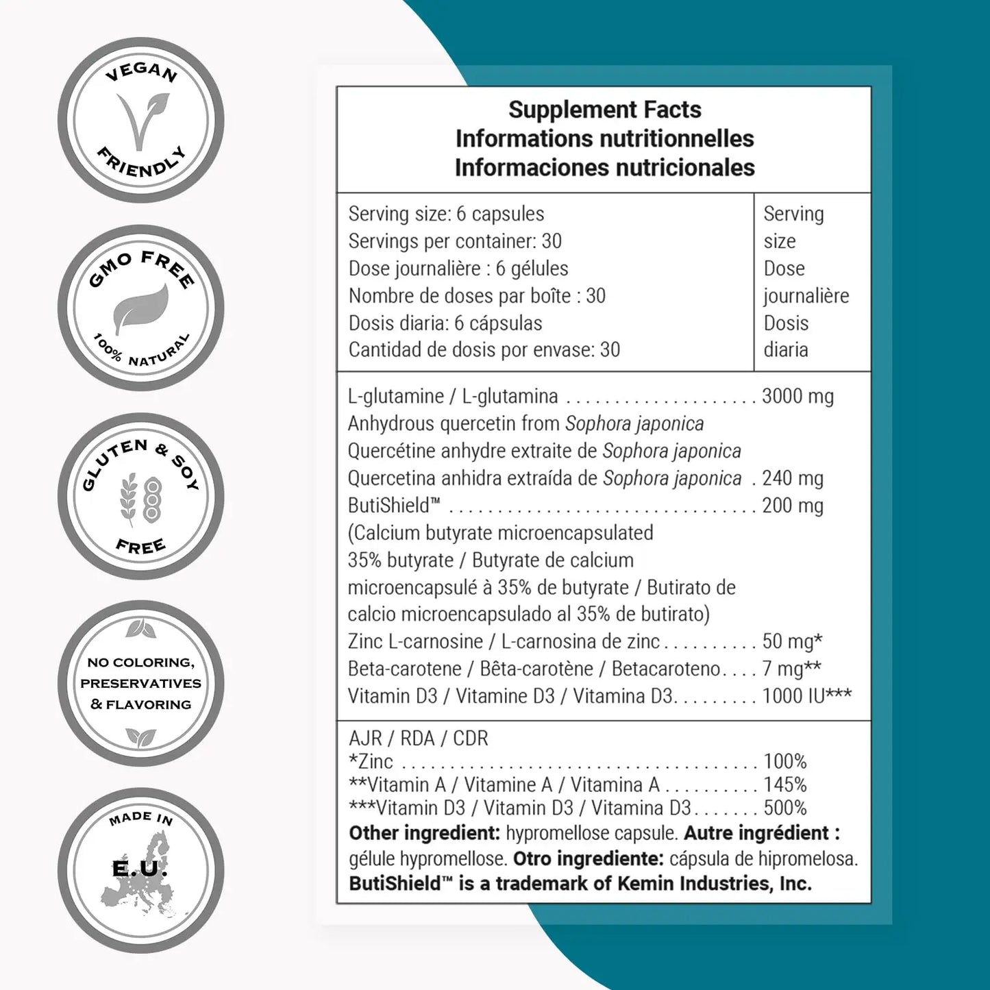 Supersmart PermeaGut Formula (High Potency) - with L-Glutamine, ButiShield Calcium Butyrate, Zinc-L-Carnosine - Gut Barrier Support | Vegan & Gluten Free - 180 Gastro-Resistant Capsules Supersmart buy supplements Au