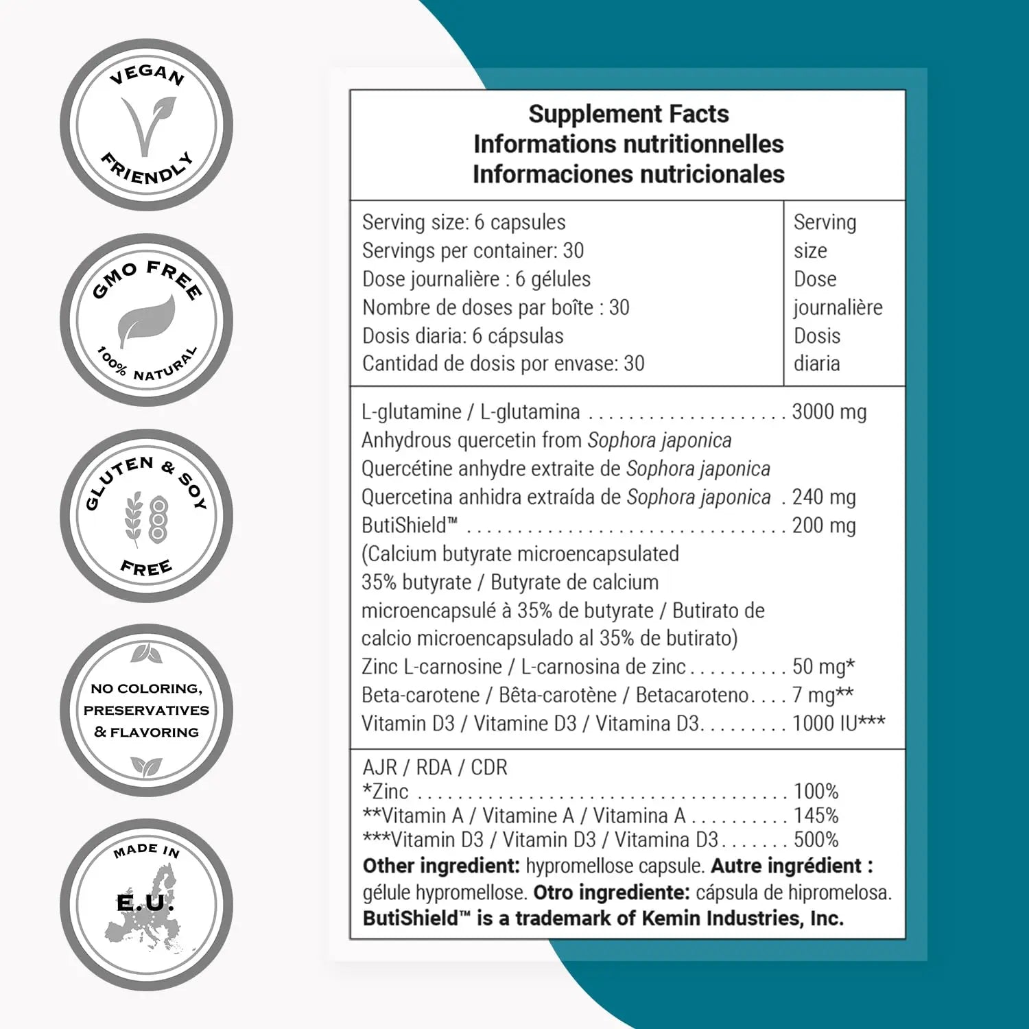 Supersmart PermeaGut Formula (High Potency) - with L-Glutamine, ButiShield Calcium Butyrate, Zinc-L-Carnosine - Gut Barrier Support | Vegan & Gluten Free - 180 Gastro-Resistant Capsules Supersmart buy supplements Au