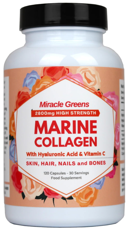 2800mg Marine Collagen Capsules – Highest Strength Type 1 Hydrolysed Collagen with Hyaluronic Acid and Vitamin C Miracle Greens