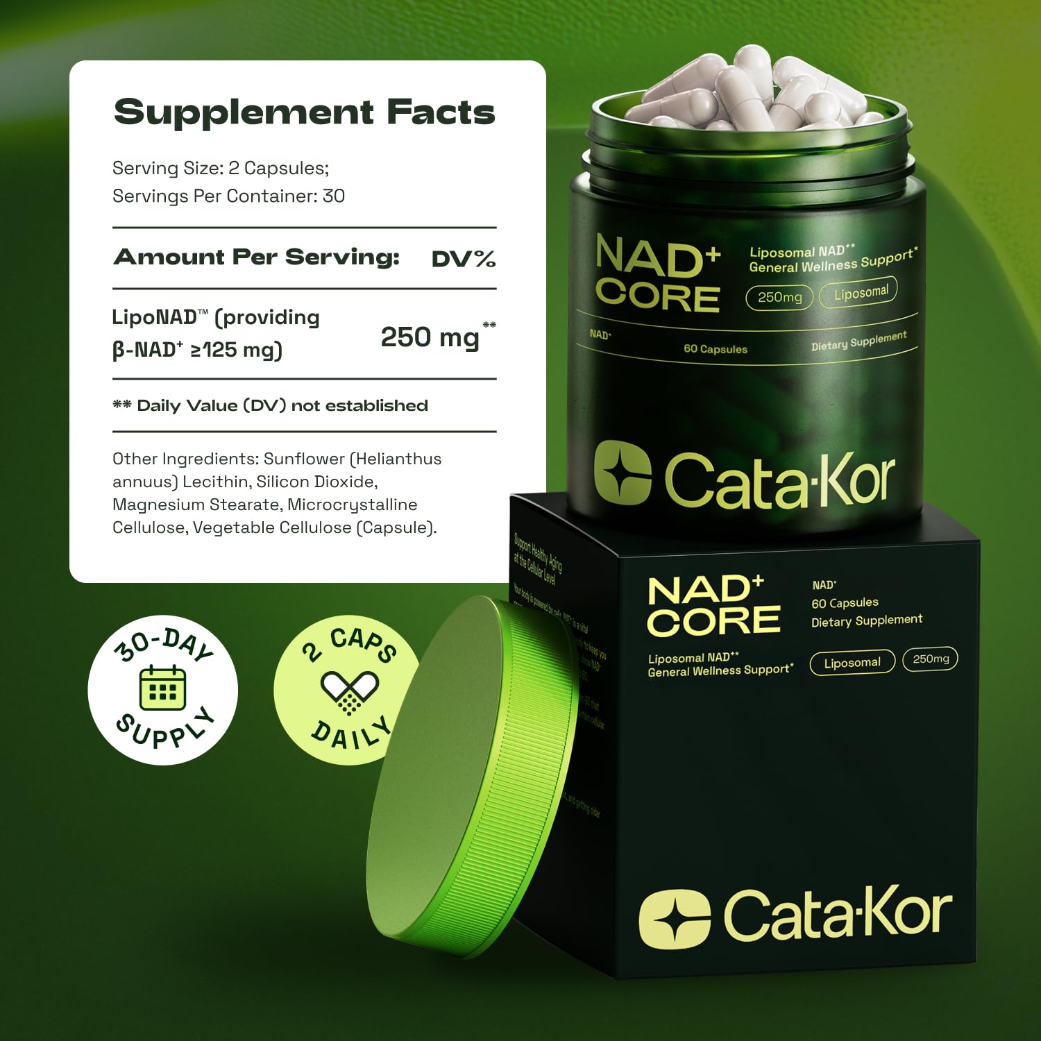 Cata-Kor NMN Supplement Alternative – Liposomal NAD+ Supplement – Third-Party Tested – NAD CORE – 30-Day Supply – 60 Capsules Cata-KorBuy Supplements Australia
