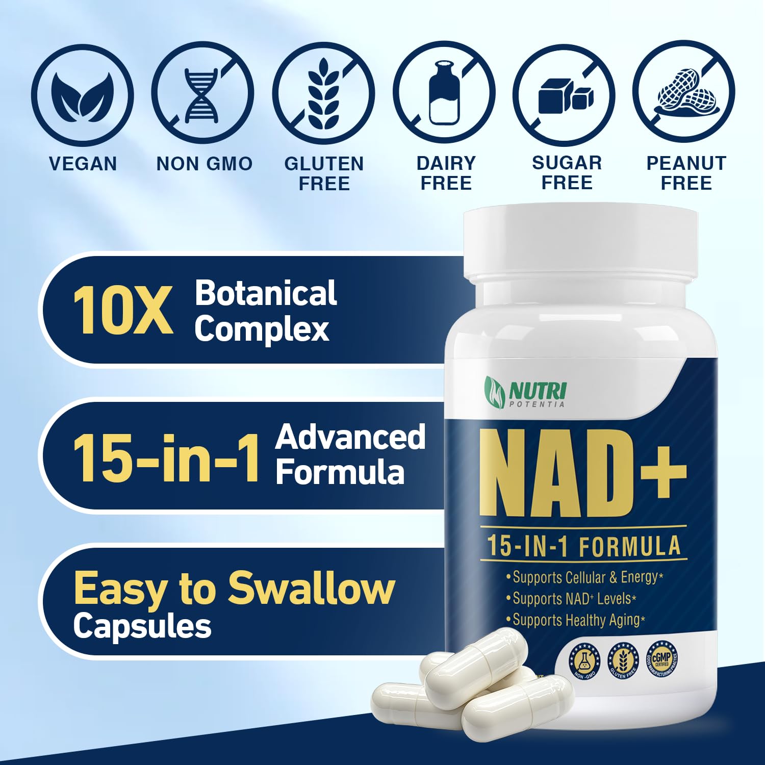 NAD+ Supplement-NMN Upgrade Alternative,NAD Resveratrol Supplement 15-in-1 CoQ10 for Man & Women–Third-Party Tested(Made & Tested in USA).Supports Cellular Energy,Healthy Aging-Non-GMO - 60 Capsules NUTRI POTENTIABuy Supplements Australia