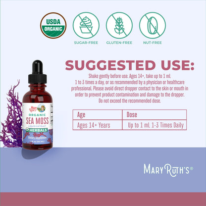 MaryRuth Organics Irish Sea Moss Liquid Drops | Chondrus Crispus | Wild Harvested | Organic Irish Moss Formulated for Adults & Kids Ages 14+ | Unflavored | Sugar Free | Vegan | Non-GMO | 1 Fl Oz MARYRUTH'SBuy Supplements Australia