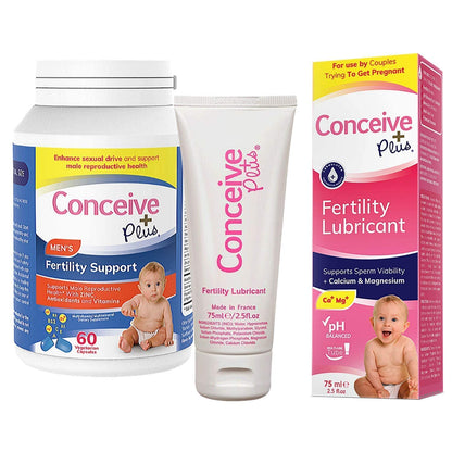 CONCEIVE PLUS Mens Fertility Bundle, Fertility Vitamins 60 Count and Fertility Lubricant 2.5 Ounce CONCEIVE PLUS